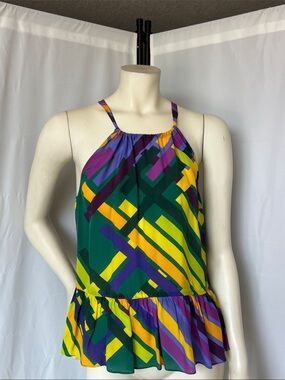 Tracy Reese Silk Geometric Peplum Halter Top